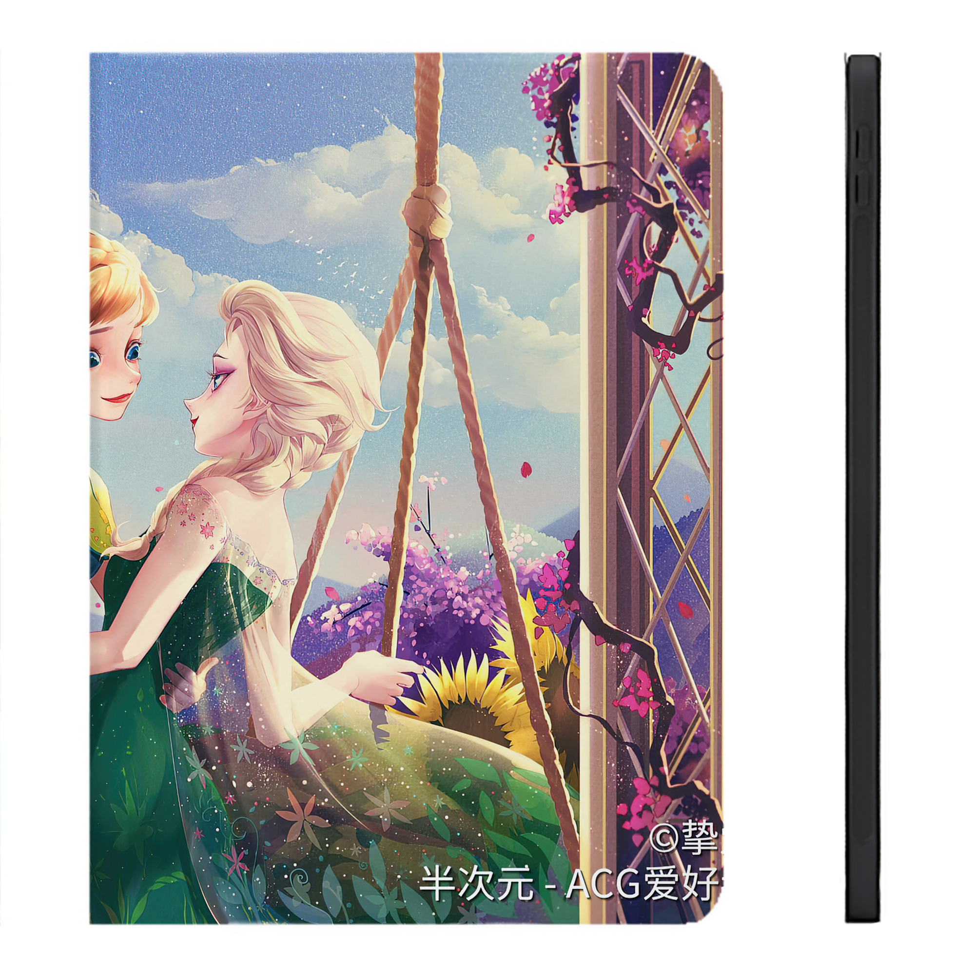 （画像用） アナと雪の女王 アンナ エルサ Frozen Anna Elsa IPadケース ペンホルダー付き ブックスタイルデザイン